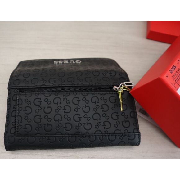 Guess E9455151 Women's Black Logo Embossed Abbas SLG Tri-Fold Wallet - Picture 5 of 7